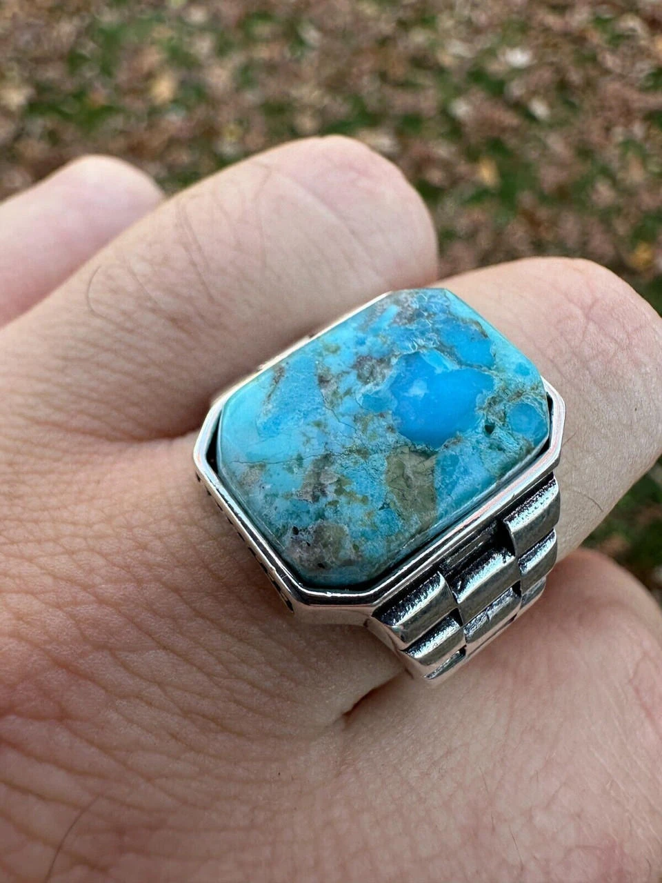 Mens Real Solid 925 Silver Blue Turquoise Natural Native American Gemstone Ring 6 Mens Real Solid 925 Silver Blue Turquoise Natural Native American Gemstone Ring - Image 4