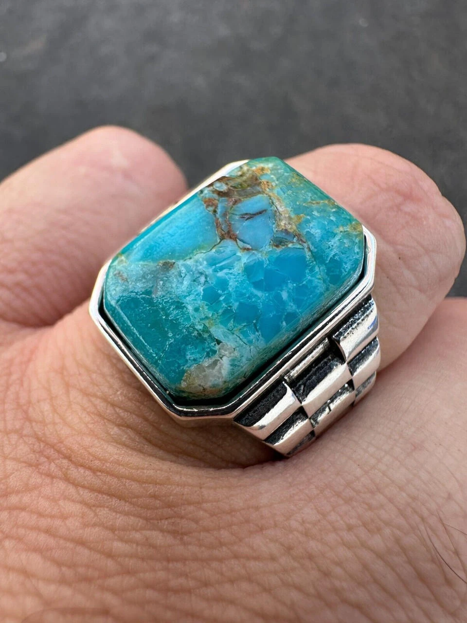 Mens Real Solid 925 Silver Blue Turquoise Natural Native American Gemstone Ring 8 Mens Real Solid 925 Silver Blue Turquoise Natural Native American Gemstone Ring - Image 6