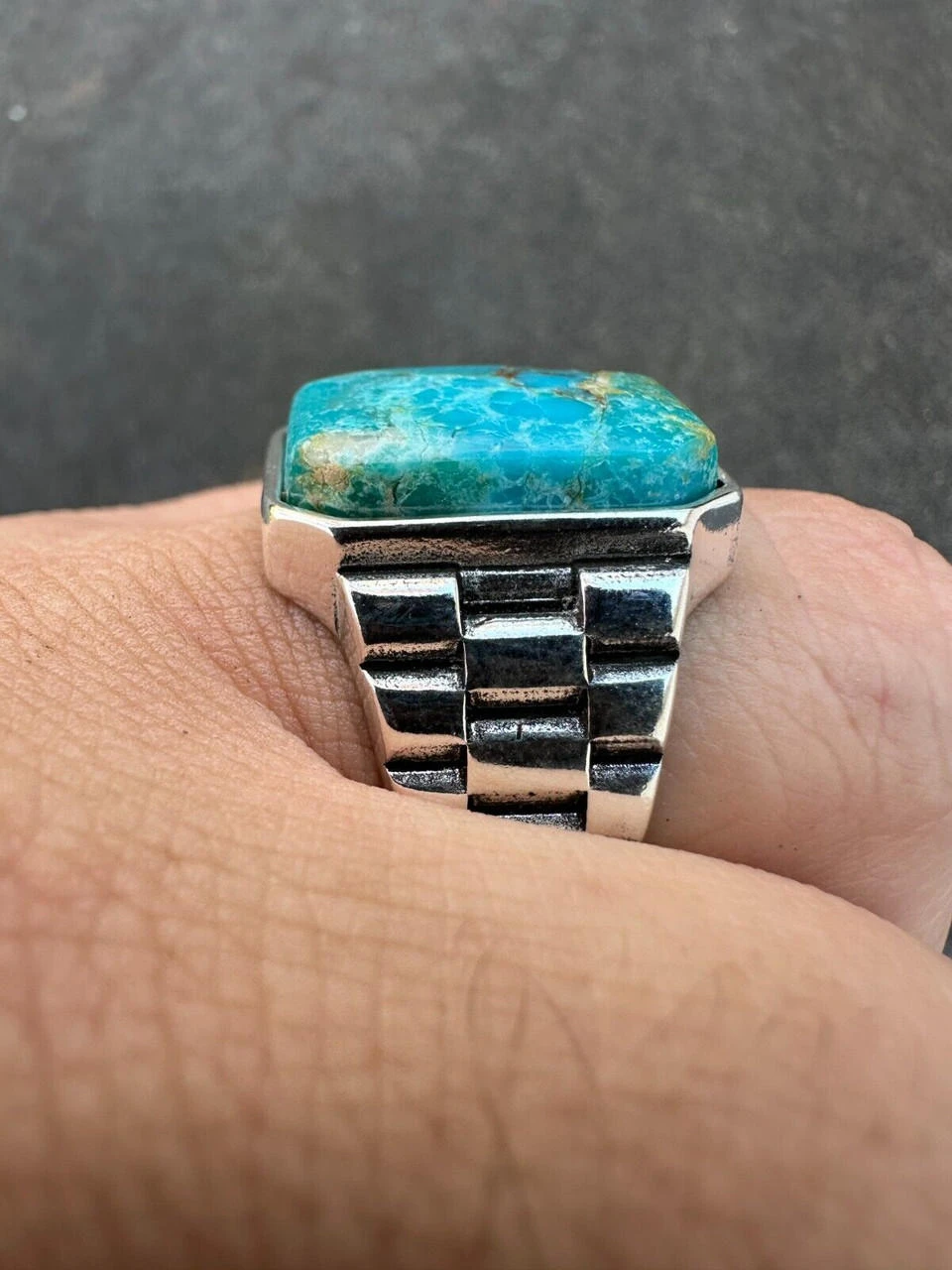 Mens Real Solid 925 Silver Blue Turquoise Natural Native American Gemstone Ring 4 Mens Real Solid 925 Silver Blue Turquoise Natural Native American Gemstone Ring - Image 2