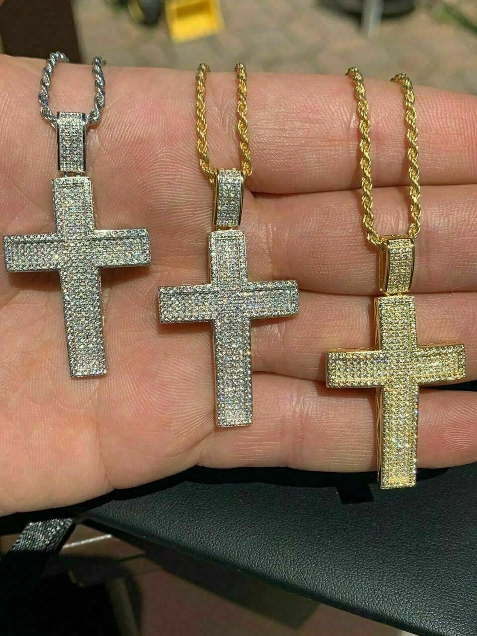 Men's Real Solid 925 Silver Cross Pendant Bust Down Crucifix Necklace Iced CZ 3 Men's Real Solid 925 Silver Cross Pendant Bust Down Crucifix Necklace Iced CZ
