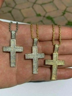 Men's Real Solid 925 Silver Cross Pendant Bust Down Crucifix Necklace Iced CZ 21 Men's Real Solid 925 Silver Cross Pendant Bust Down Crucifix Necklace Iced CZ -Harlem Bling Shop harlembling mens real solid 925 silver cross pendant bust down crucifix necklace iced cz 10795.1664395335
