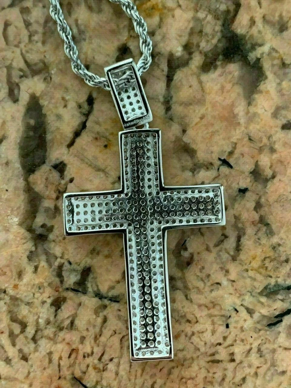Men's Real Solid 925 Silver Cross Pendant Bust Down Crucifix Necklace Iced CZ 9 Men's Real Solid 925 Silver Cross Pendant Bust Down Crucifix Necklace Iced CZ - Image 7