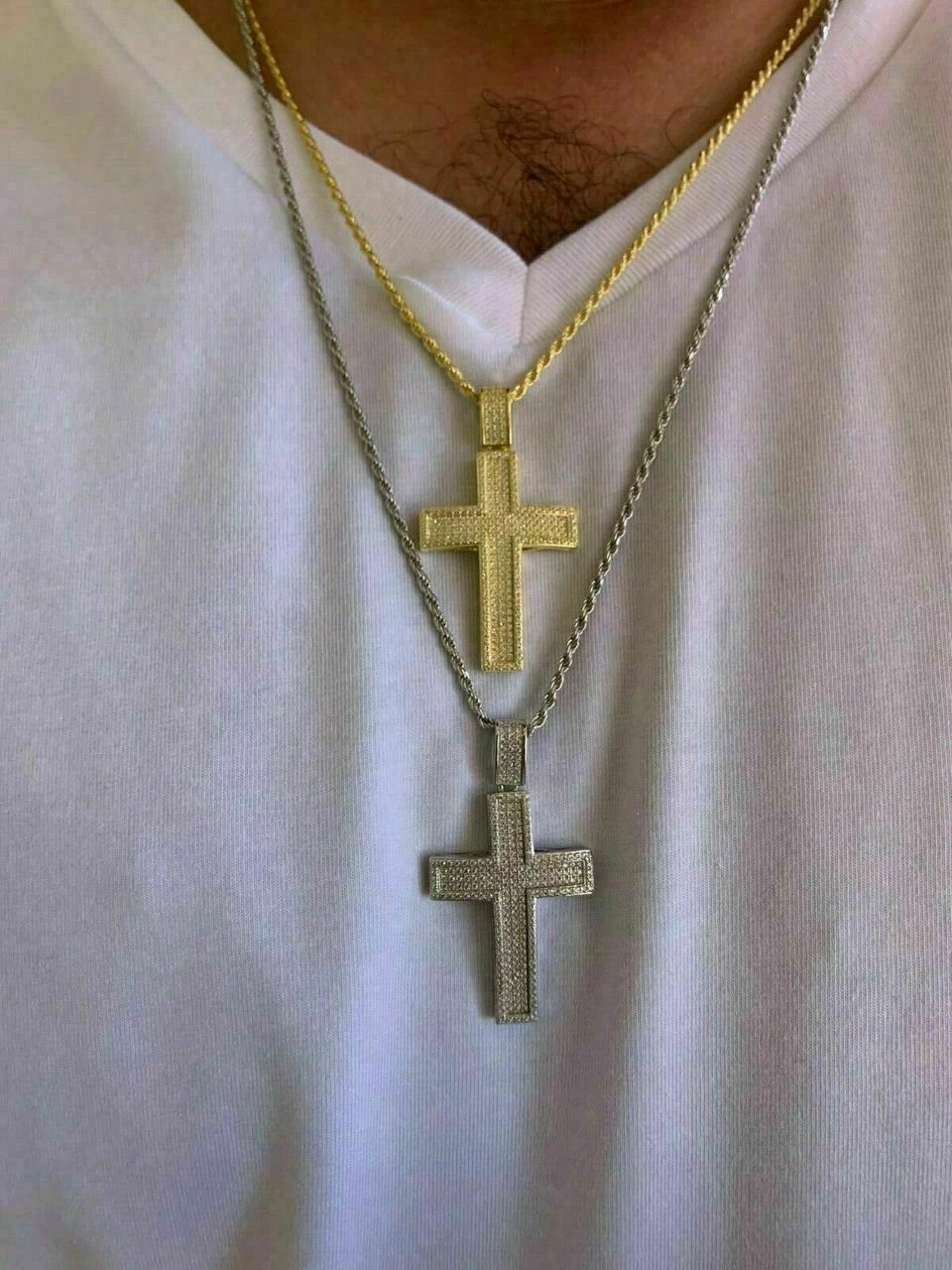 Men's Real Solid 925 Silver Cross Pendant Bust Down Crucifix Necklace Iced CZ 6 Men's Real Solid 925 Silver Cross Pendant Bust Down Crucifix Necklace Iced CZ - Image 4