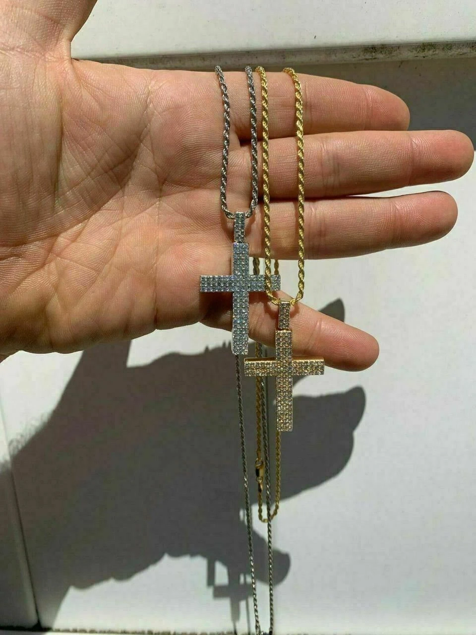 Men's Real Solid 925 Silver Cross Pendant Prong Set Crucifix Necklace W. Chain 4 Men's Real Solid 925 Silver Cross Pendant Prong Set Crucifix Necklace W. Chain - Image 2