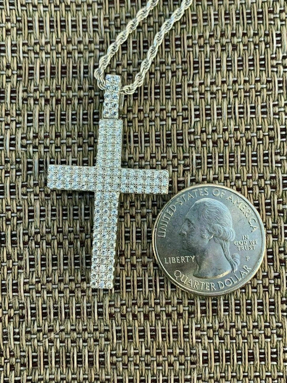 Men's Real Solid 925 Silver Cross Pendant Prong Set Crucifix Necklace W. Chain 10 Men's Real Solid 925 Silver Cross Pendant Prong Set Crucifix Necklace W. Chain - Image 8