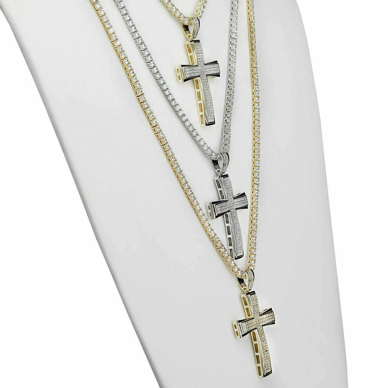 Mens Real Solid 925 Silver Cross W. Tennis Chain Pendant Iced Icy Hip Hop Rapper 4 Mens Real Solid 925 Silver Cross W. Tennis Chain Pendant Iced Icy Hip Hop Rapper - Image 2
