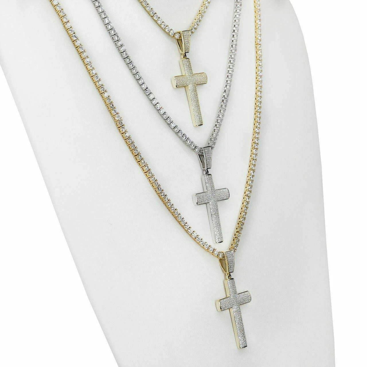 Men's Real Solid 925 Silver Cross W. Tennis Chain Pendant Super Iced Man Diamond 5 Men's Real Solid 925 Silver Cross W. Tennis Chain Pendant Super Iced Man Diamond - Image 3