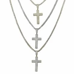 Men's Real Solid 925 Silver Cross W. Tennis Chain Pendant Super Iced Man Diamond