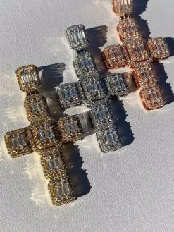 Mens Real Solid 925 Silver Iced Baguette Diamond Cross 2" Rhodium, Gold Or Rose 24 Mens Real Solid 925 Silver Iced Baguette Diamond Cross 2" Rhodium, Gold Or Rose -Harlem Bling Shop harlembling mens real solid 925 silver iced baguette diamond cross 2 rhodium gold or rose 19690.1664396769