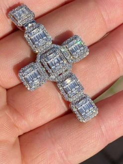 Mens Real Solid 925 Silver Iced Baguette Diamond Cross 2" Rhodium, Gold Or Rose 16 Mens Real Solid 925 Silver Iced Baguette Diamond Cross 2" Rhodium, Gold Or Rose -Harlem Bling Shop harlembling mens real solid 925 silver iced baguette diamond cross 2 rhodium gold or rose 29144.1664375800