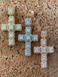 Mens Real Solid 925 Silver Iced Baguette Diamond Cross 2" Rhodium, Gold Or Rose 19 Mens Real Solid 925 Silver Iced Baguette Diamond Cross 2" Rhodium, Gold Or Rose -Harlem Bling Shop harlembling mens real solid 925 silver iced baguette diamond cross 2 rhodium gold or rose 31314.1664381973