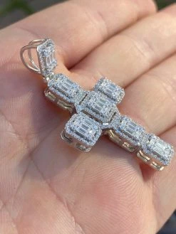 Mens Real Solid 925 Silver Iced Baguette Diamond Cross 2" Rhodium, Gold Or Rose 23 Mens Real Solid 925 Silver Iced Baguette Diamond Cross 2" Rhodium, Gold Or Rose -Harlem Bling Shop harlembling mens real solid 925 silver iced baguette diamond cross 2 rhodium gold or rose 94482.1664376014