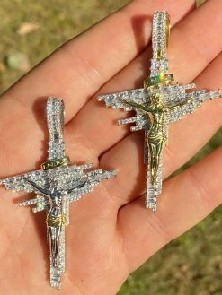 Mens Real Solid 925 Silver Iced Baguette Diamond Jesus Cross Hip Hop Necklace