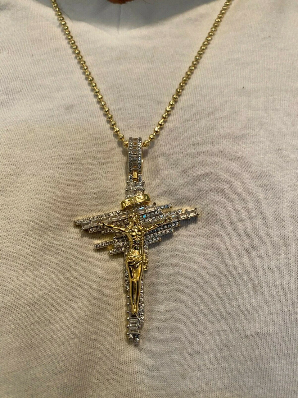 Mens Real Solid 925 Silver Iced Baguette Diamond Jesus Cross Hip Hop Necklace 16 Mens Real Solid 925 Silver Iced Baguette Diamond Jesus Cross Hip Hop Necklace - Image 14