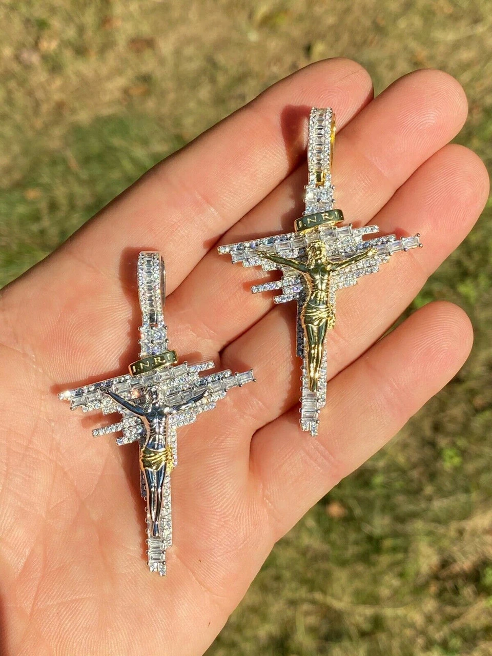 Mens Real Solid 925 Silver Iced Baguette Diamond Jesus Cross Hip Hop Necklace 6 Mens Real Solid 925 Silver Iced Baguette Diamond Jesus Cross Hip Hop Necklace - Image 4