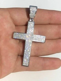 Men’s Real Solid 925 Silver Large Iced Cross 3ct Diamonds 2x1.5” Hip Hop Pendant -Harlem Bling Shop harlembling mens real solid 925 silver large iced cross 3ct diamonds 2x1.5 hip hop pendant 26278.1664394973