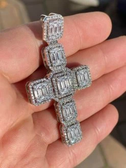 Men’s Real Solid 925 Silver Mens Large Iced Baguette Diamond Cross Necklace 2" -Harlem Bling Shop harlembling mens real solid 925 silver mens large iced baguette diamond cross necklace 2 13071.1664379166