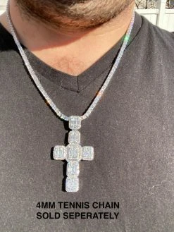 Men’s Real Solid 925 Silver Mens Large Iced Baguette Diamond Cross Necklace 2" -Harlem Bling Shop harlembling mens real solid 925 silver mens large iced baguette diamond cross necklace 2 38139.1665671106