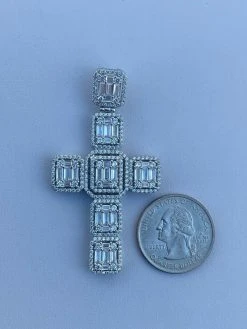 Men’s Real Solid 925 Silver Mens Large Iced Baguette Diamond Cross Necklace 2" -Harlem Bling Shop harlembling mens real solid 925 silver mens large iced baguette diamond cross necklace 2 43070.1664374134