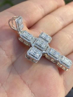 Men’s Real Solid 925 Silver Mens Large Iced Baguette Diamond Cross Necklace 2" -Harlem Bling Shop harlembling mens real solid 925 silver mens large iced baguette diamond cross necklace 2 79917.1664388845