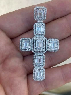 Men’s Real Solid 925 Silver Mens Large Iced Baguette Diamond Cross Necklace 2" -Harlem Bling Shop harlembling mens real solid 925 silver mens large iced baguette diamond cross necklace 2 97886.1664391654