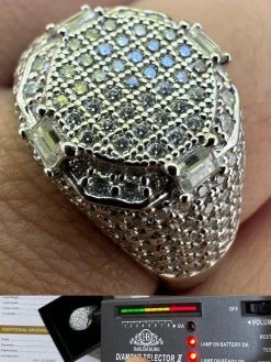 Men's Real Solid 925 Silver MOISSANITE Baguette Passes Tester Pinky RING Hip Hop