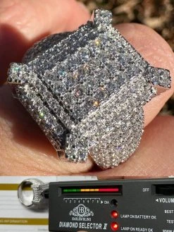 Men's Real Solid 925 Silver MOISSANITE Large 3D Rectangular Iced Hip Hop Ring