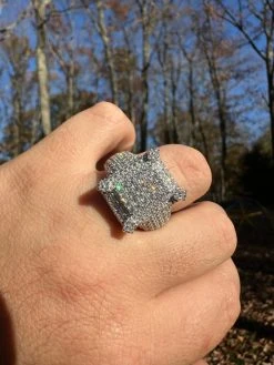 Men's Real Solid 925 Silver MOISSANITE Large 3D Rectangular Iced Hip Hop Ring -Harlem Bling Shop harlembling mens real solid 925 silver moissanite large 3d rectangular iced hip hop ring 67549.1700107265