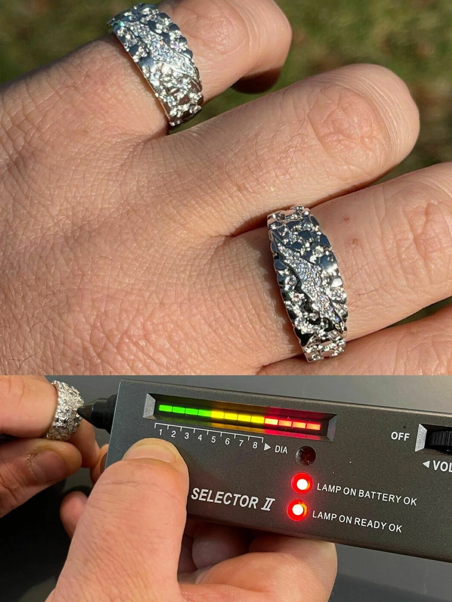 Mens REAL Solid 925 Silver Nugget Band Ring Iced Moissanite Pass Diamond Tester 3 Mens REAL Solid 925 Silver Nugget Band Ring Iced Moissanite Pass Diamond Tester