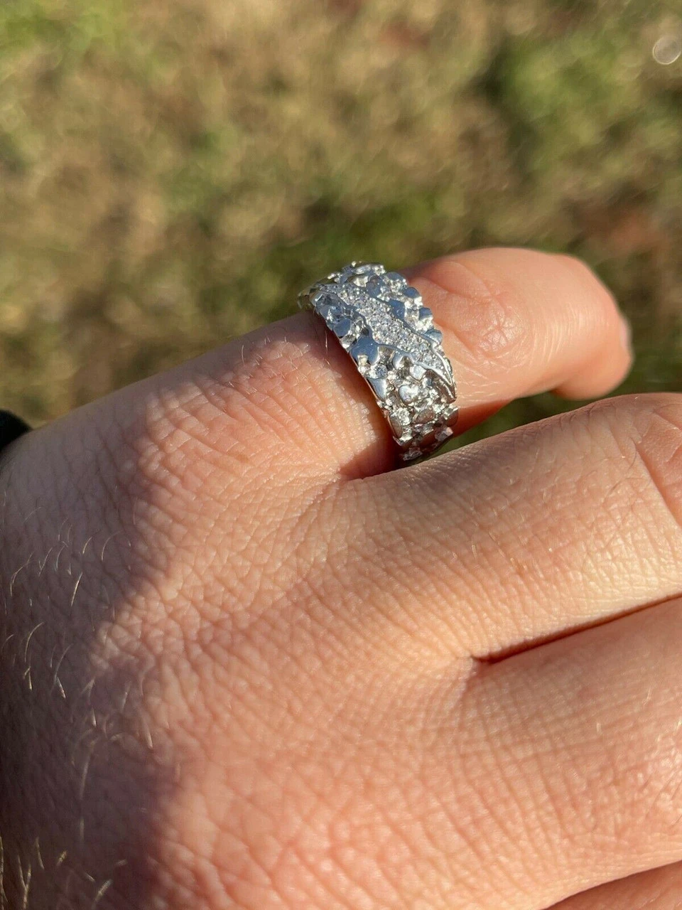 Mens REAL Solid 925 Silver Nugget Band Ring Iced Moissanite Pass Diamond Tester 11 Mens REAL Solid 925 Silver Nugget Band Ring Iced Moissanite Pass Diamond Tester - Image 9