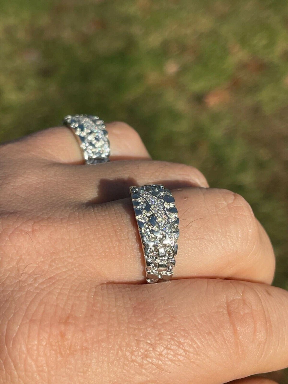 Mens REAL Solid 925 Silver Nugget Band Ring Iced Moissanite Pass Diamond Tester 5 Mens REAL Solid 925 Silver Nugget Band Ring Iced Moissanite Pass Diamond Tester - Image 3