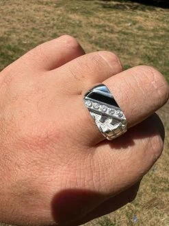 Mens Real Solid 925 Silver Nugget Black Onyx Iced Simulated Diamond Ring Hip Hop -Harlem Bling Shop harlembling mens real solid 925 silver nugget black onyx iced simulated diamond ring hip hop 33638.1664301986