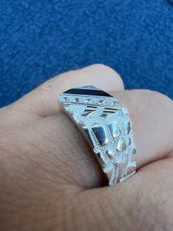Mens Real Solid 925 Silver Nugget Black Onyx Iced Simulated Diamond Ring Hip Hop -Harlem Bling Shop harlembling mens real solid 925 silver nugget black onyx iced simulated diamond ring hip hop 51444.1664302346
