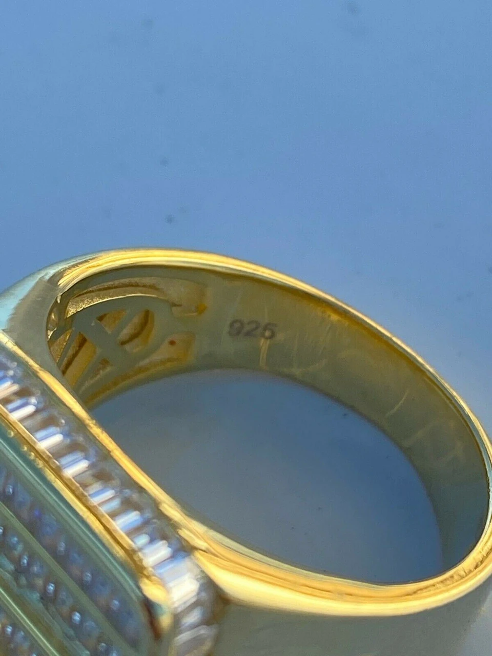 Mens REAL Solid 925 Sterling Silver 14k Gold Finish Iced Baguette CZ HipHop Ring 14 Mens REAL Solid 925 Sterling Silver 14k Gold Finish Iced Baguette CZ HipHop Ring - Image 12