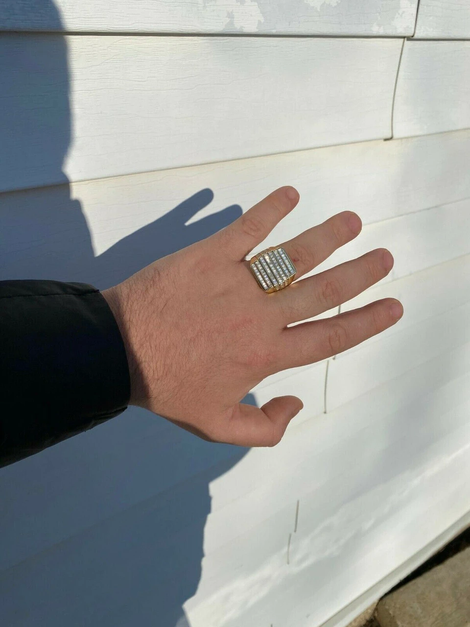 Mens REAL Solid 925 Sterling Silver 14k Gold Finish Iced Baguette CZ HipHop Ring 8 Mens REAL Solid 925 Sterling Silver 14k Gold Finish Iced Baguette CZ HipHop Ring - Image 6