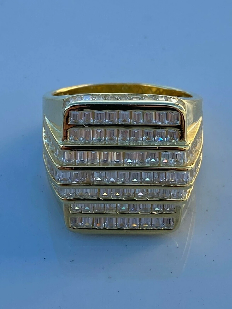 Mens REAL Solid 925 Sterling Silver 14k Gold Finish Iced Baguette CZ HipHop Ring 12 Mens REAL Solid 925 Sterling Silver 14k Gold Finish Iced Baguette CZ HipHop Ring - Image 10