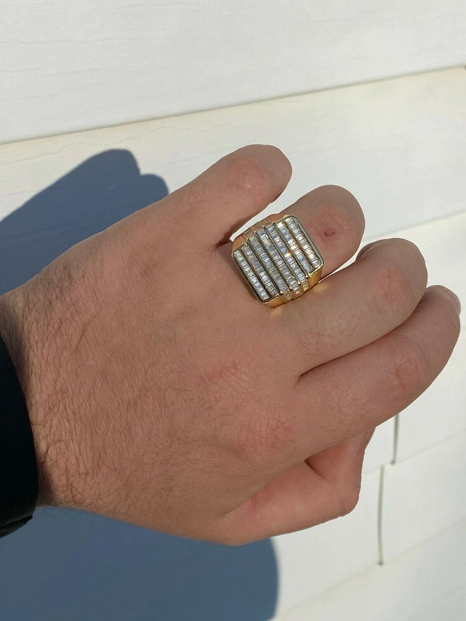 Mens REAL Solid 925 Sterling Silver 14k Gold Finish Iced Baguette CZ HipHop Ring 9 Mens REAL Solid 925 Sterling Silver 14k Gold Finish Iced Baguette CZ HipHop Ring - Image 7