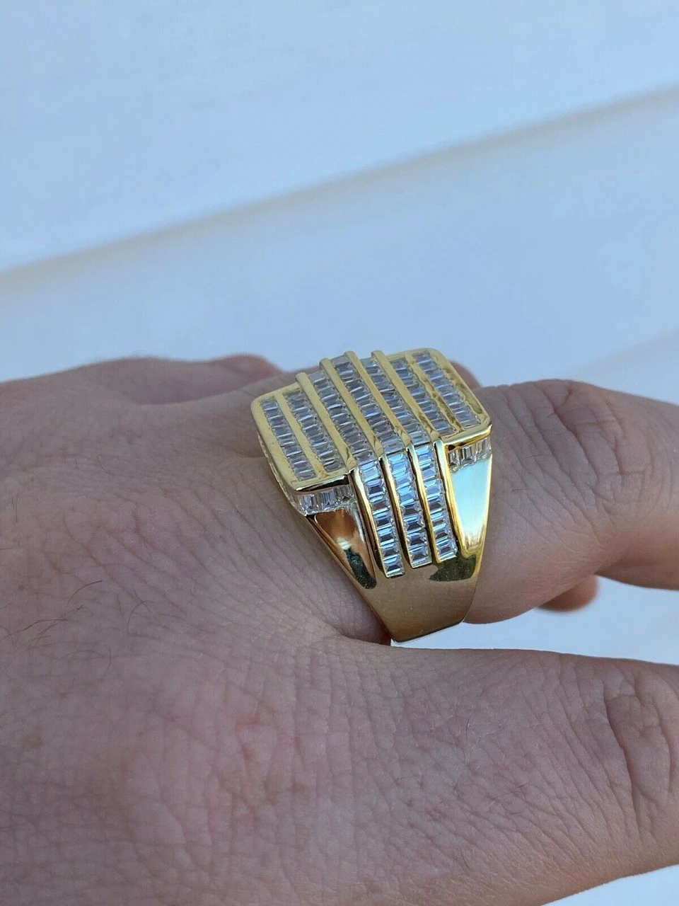 Mens REAL Solid 925 Sterling Silver 14k Gold Finish Iced Baguette CZ HipHop Ring 6 Mens REAL Solid 925 Sterling Silver 14k Gold Finish Iced Baguette CZ HipHop Ring - Image 4
