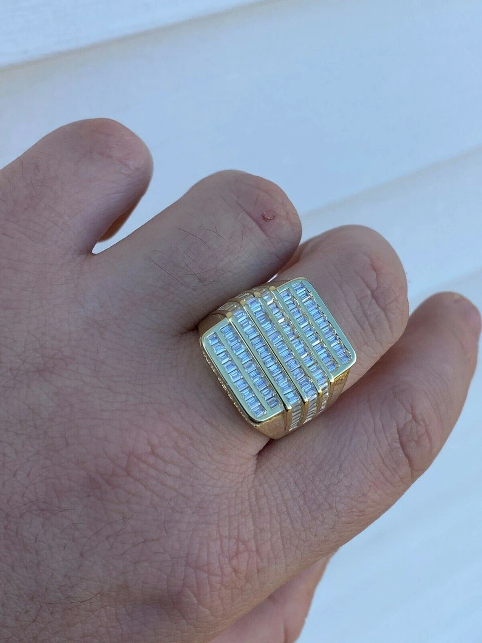 Mens REAL Solid 925 Sterling Silver 14k Gold Finish Iced Baguette CZ HipHop Ring 7 Mens REAL Solid 925 Sterling Silver 14k Gold Finish Iced Baguette CZ HipHop Ring - Image 5