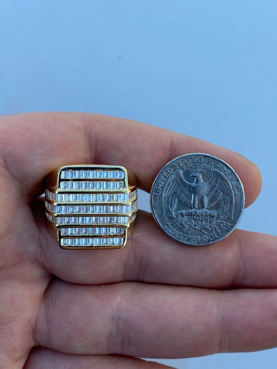 Mens REAL Solid 925 Sterling Silver 14k Gold Finish Iced Baguette CZ HipHop Ring 13 Mens REAL Solid 925 Sterling Silver 14k Gold Finish Iced Baguette CZ HipHop Ring - Image 11