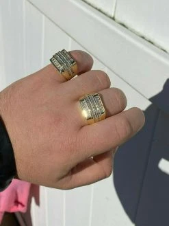 Mens REAL Solid 925 Sterling Silver 14k Gold Finish Iced Baguette CZ Square Ring 25 Mens REAL Solid 925 Sterling Silver 14k Gold Finish Iced Baguette CZ Square Ring -Harlem Bling Shop harlembling mens real solid 925 sterling silver 14k gold finish iced baguette cz square ring 51894.1664397334