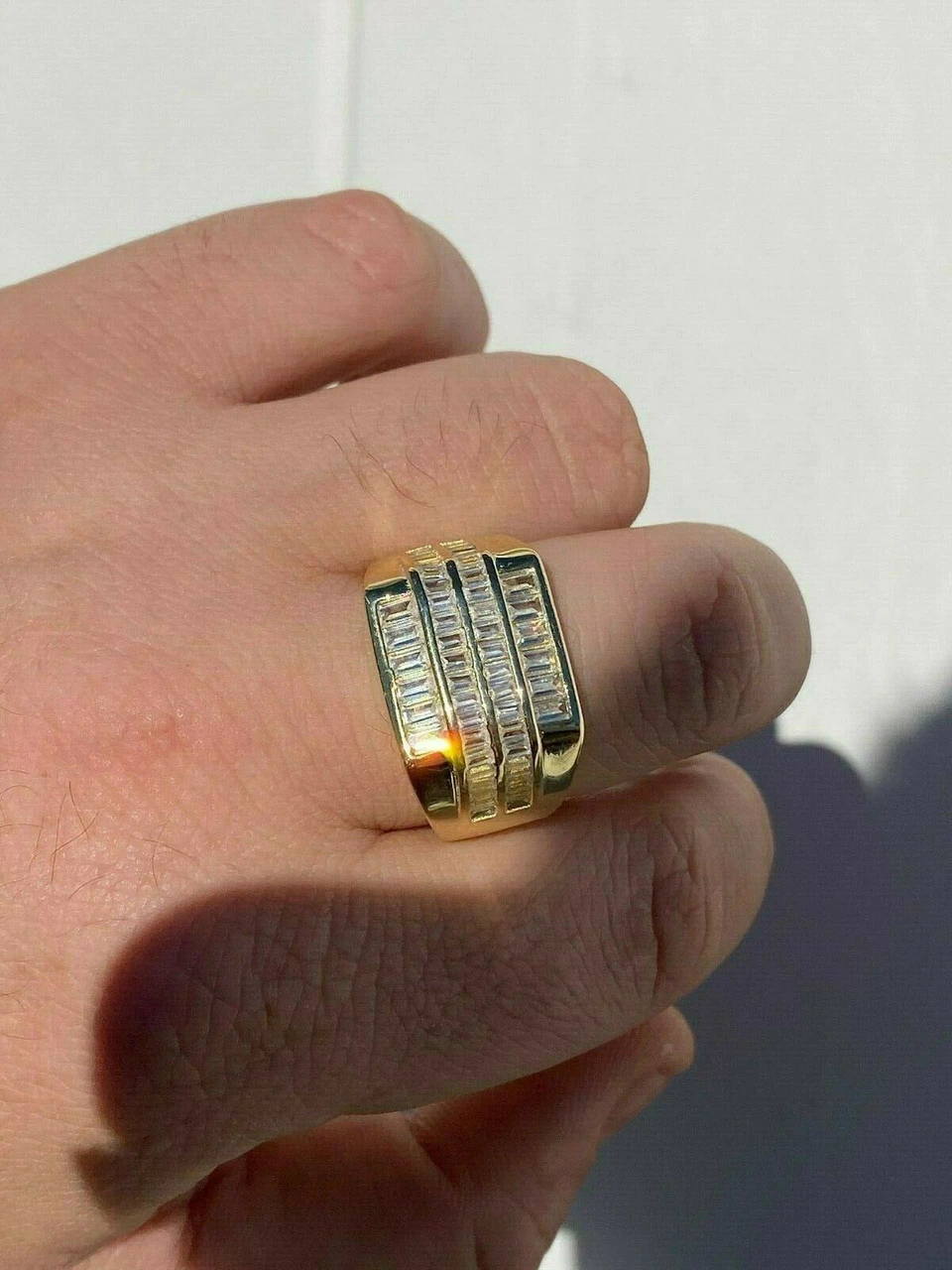 Mens REAL Solid 925 Sterling Silver 14k Gold Finish Iced Baguette CZ Square Ring 8 Mens REAL Solid 925 Sterling Silver 14k Gold Finish Iced Baguette CZ Square Ring - Image 6