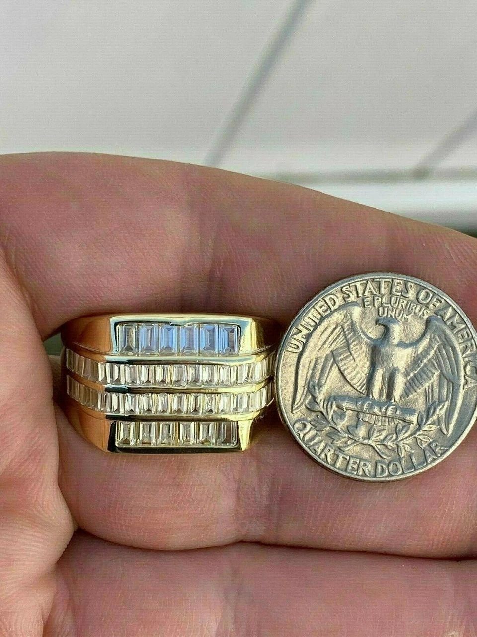 Mens REAL Solid 925 Sterling Silver 14k Gold Finish Iced Baguette CZ Square Ring 15 Mens REAL Solid 925 Sterling Silver 14k Gold Finish Iced Baguette CZ Square Ring - Image 13