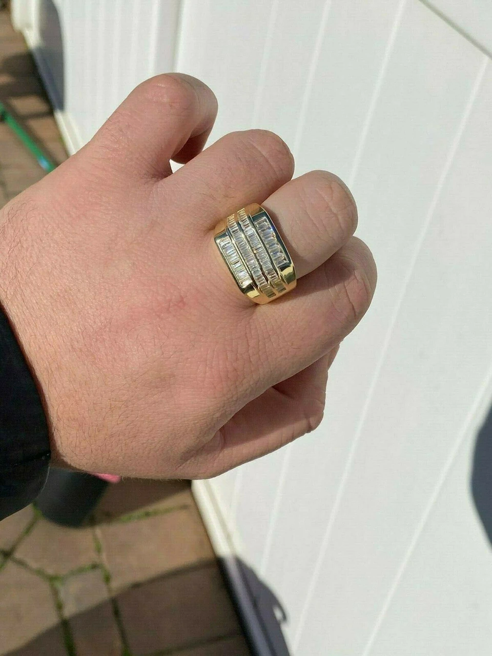 Mens REAL Solid 925 Sterling Silver 14k Gold Finish Iced Baguette CZ Square Ring 9 Mens REAL Solid 925 Sterling Silver 14k Gold Finish Iced Baguette CZ Square Ring - Image 7