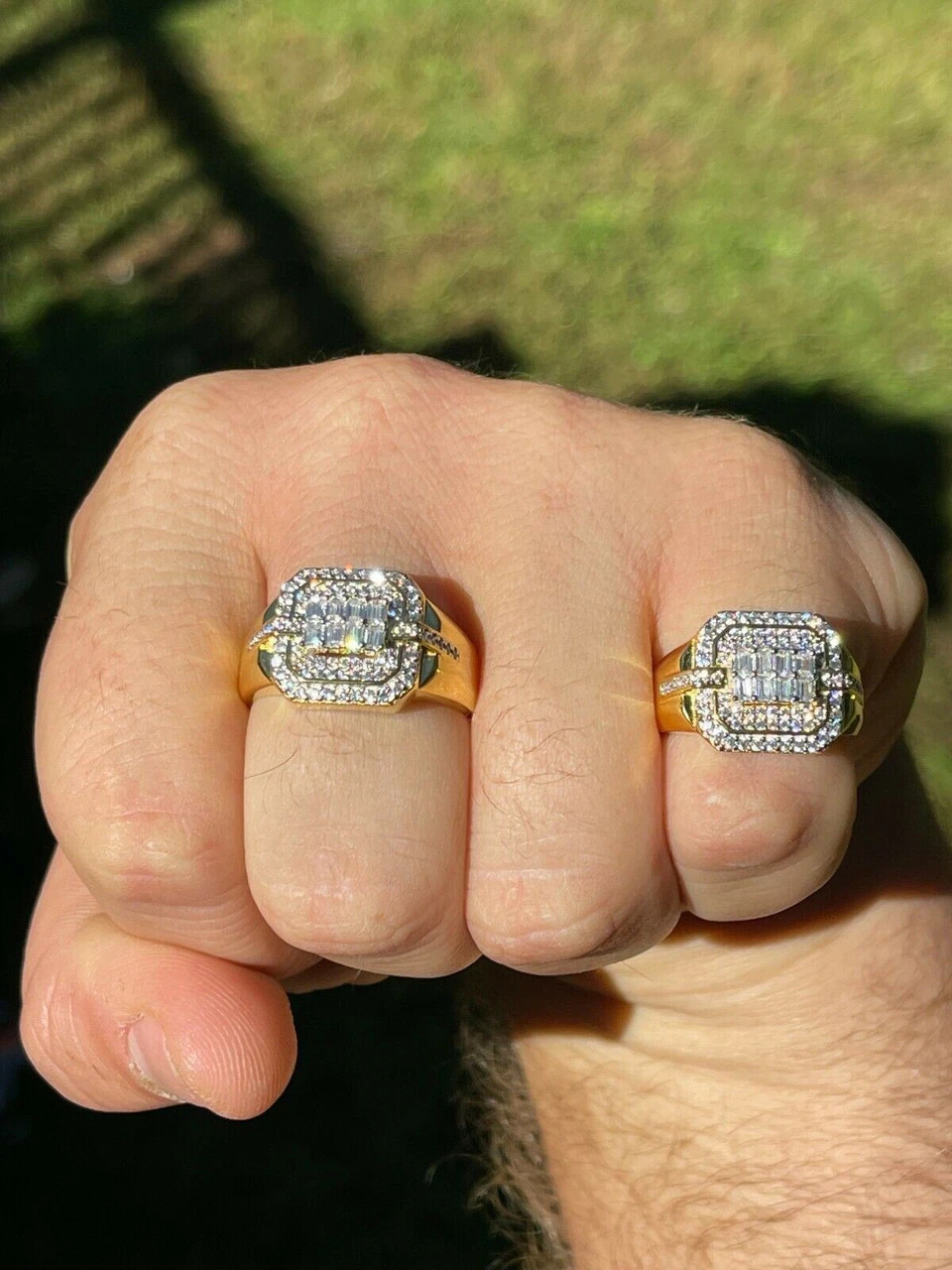 Mens Real Solid 925 Sterling Silver 14k Gold Vermeil Ring Iced Baguette Diamond 7 Mens Real Solid 925 Sterling Silver 14k Gold Vermeil Ring Iced Baguette Diamond - Image 5