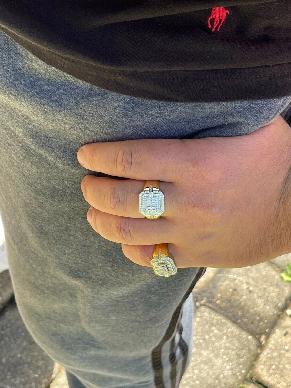 Mens Real Solid 925 Sterling Silver 14k Gold Vermeil Ring Iced Baguette Diamond 12 Mens Real Solid 925 Sterling Silver 14k Gold Vermeil Ring Iced Baguette Diamond - Image 10