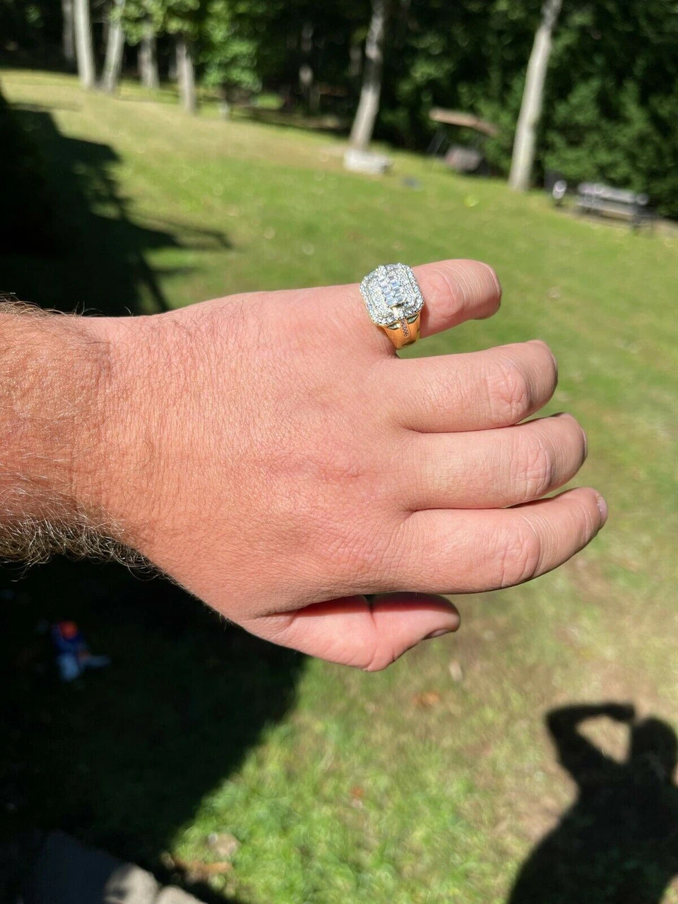 Mens Real Solid 925 Sterling Silver 14k Gold Vermeil Ring Iced Baguette Diamond 6 Mens Real Solid 925 Sterling Silver 14k Gold Vermeil Ring Iced Baguette Diamond - Image 4