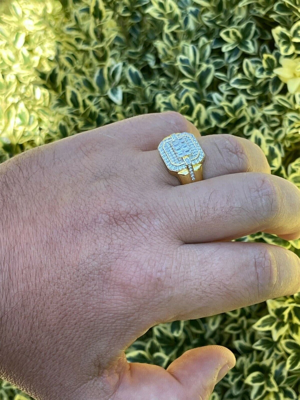 Mens Real Solid 925 Sterling Silver 14k Gold Vermeil Ring Iced Baguette Diamond 11 Mens Real Solid 925 Sterling Silver 14k Gold Vermeil Ring Iced Baguette Diamond - Image 9