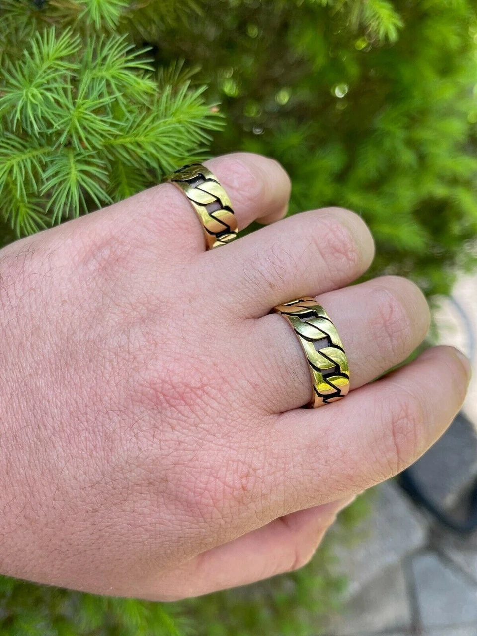 Mens Real Solid 925 Sterling Silver 14k Gold Vermeil Ring Miami Cuban Link Band 14 Mens Real Solid 925 Sterling Silver 14k Gold Vermeil Ring Miami Cuban Link Band - Image 12