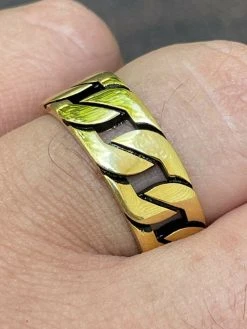 Mens Real Solid 925 Sterling Silver 14k Gold Vermeil Ring Miami Cuban Link Band